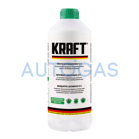 Антифриз зеленый концентрат 1,5 л "KRAFT" G11 - фото 1 Антифриз зеленый концентрат 1,5 л "KRAFT" G11 - фото 1