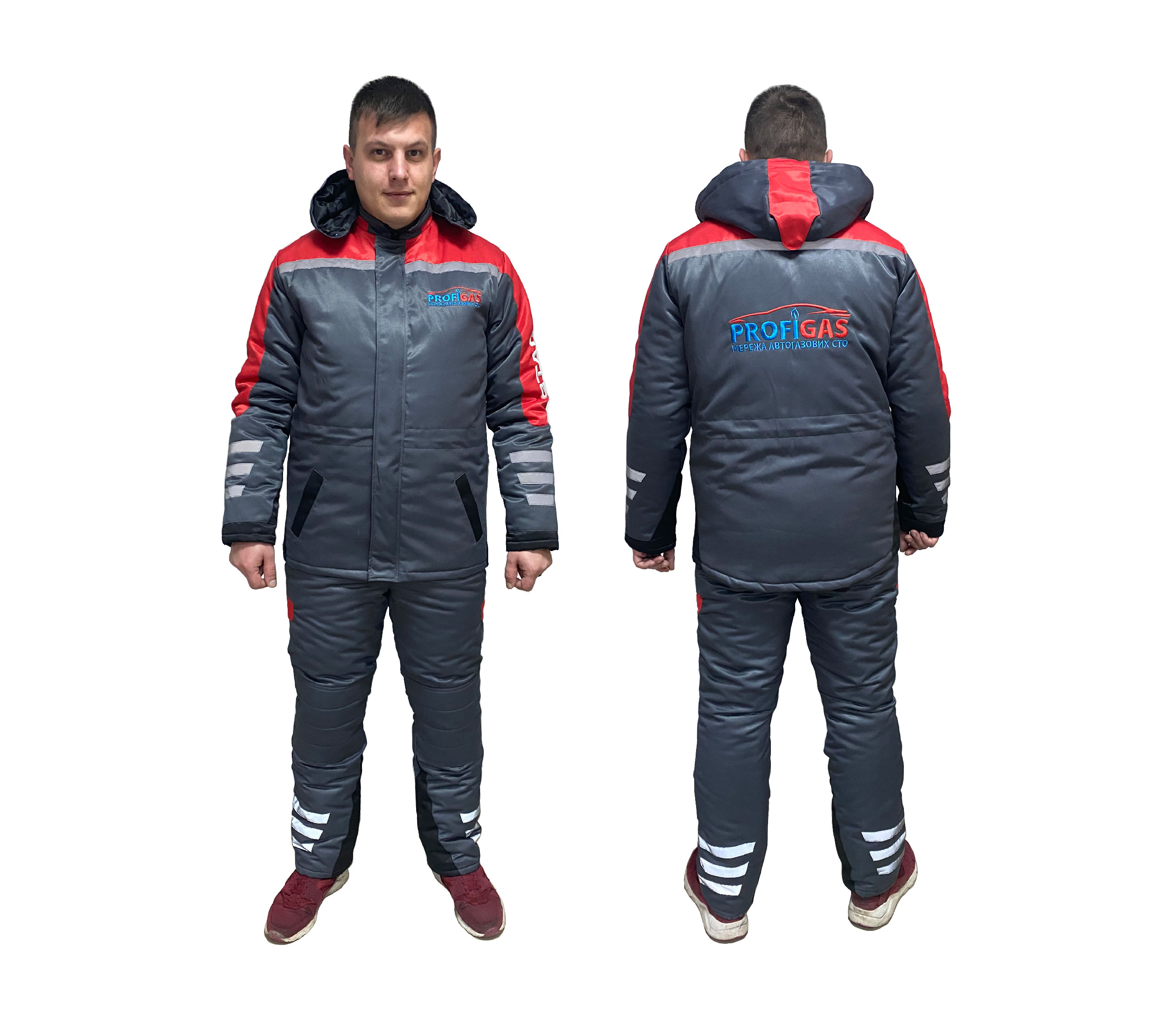 картинка Куртка зимняя серая с красными вставками Profigas 66-68/200 в интернет-магазине AutogasMarket