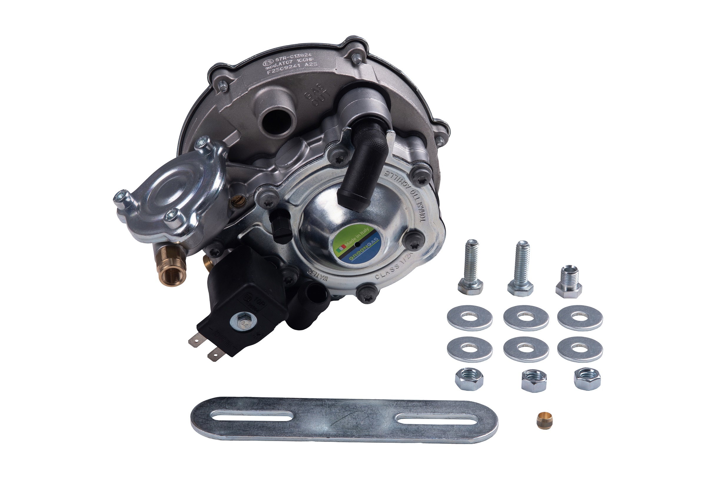 картинка Редуктор  GREENGAS AT07 MOD (пропан-бутан) 2-3-е пок.,  до 100 л.с. (до  70 кВт), вход D6 (M10x1), выход D20, с фильтром в интернет-магазине AutogasMarket