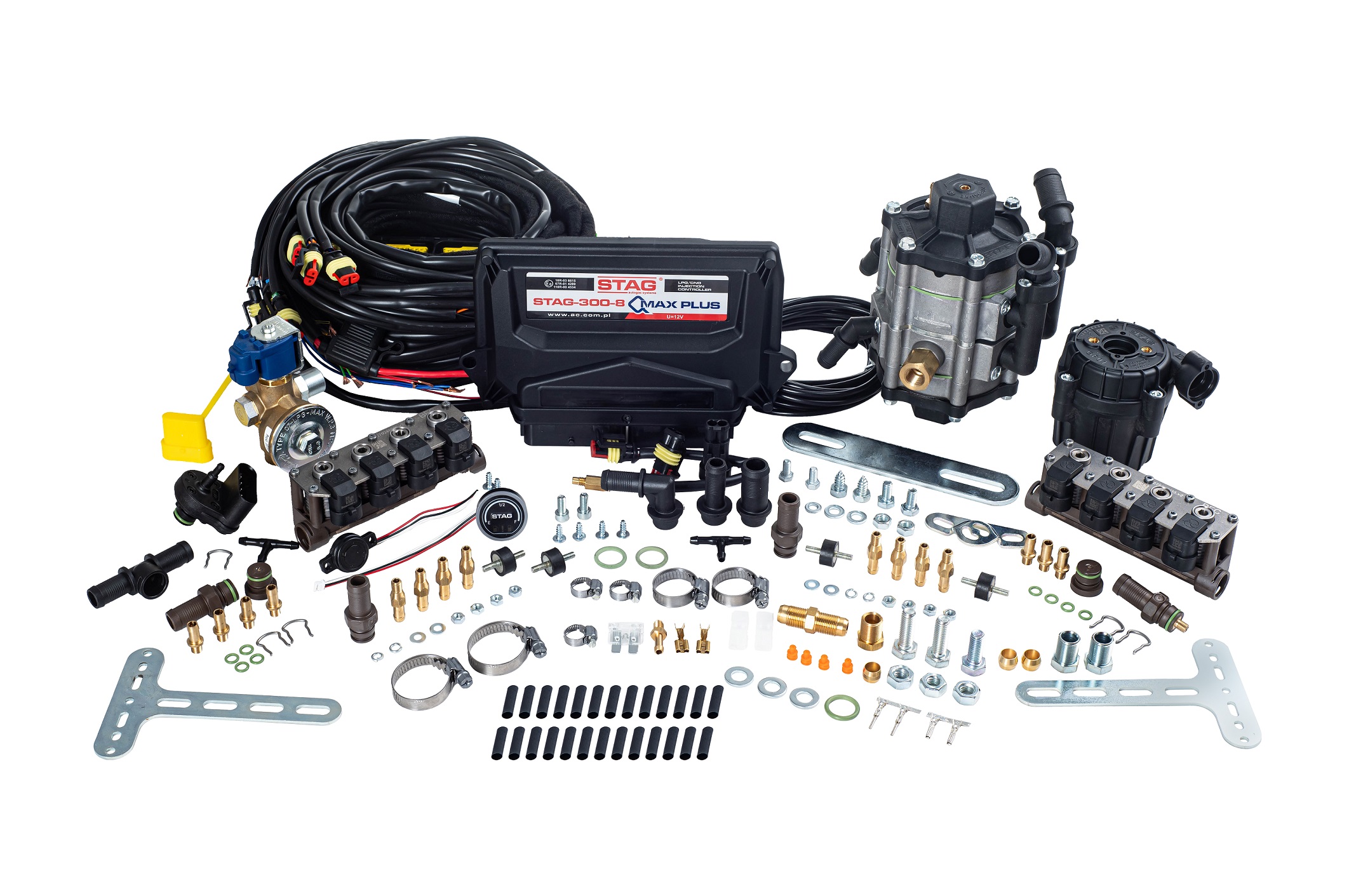 картинка Миникомплект STAG 300 QMax Plus 8ц, редуктор STAG R02 TWIN, форсунки STAG W02 BFC 4ц, фильтр STAG GF01 в интернет-магазине AutogasMarket