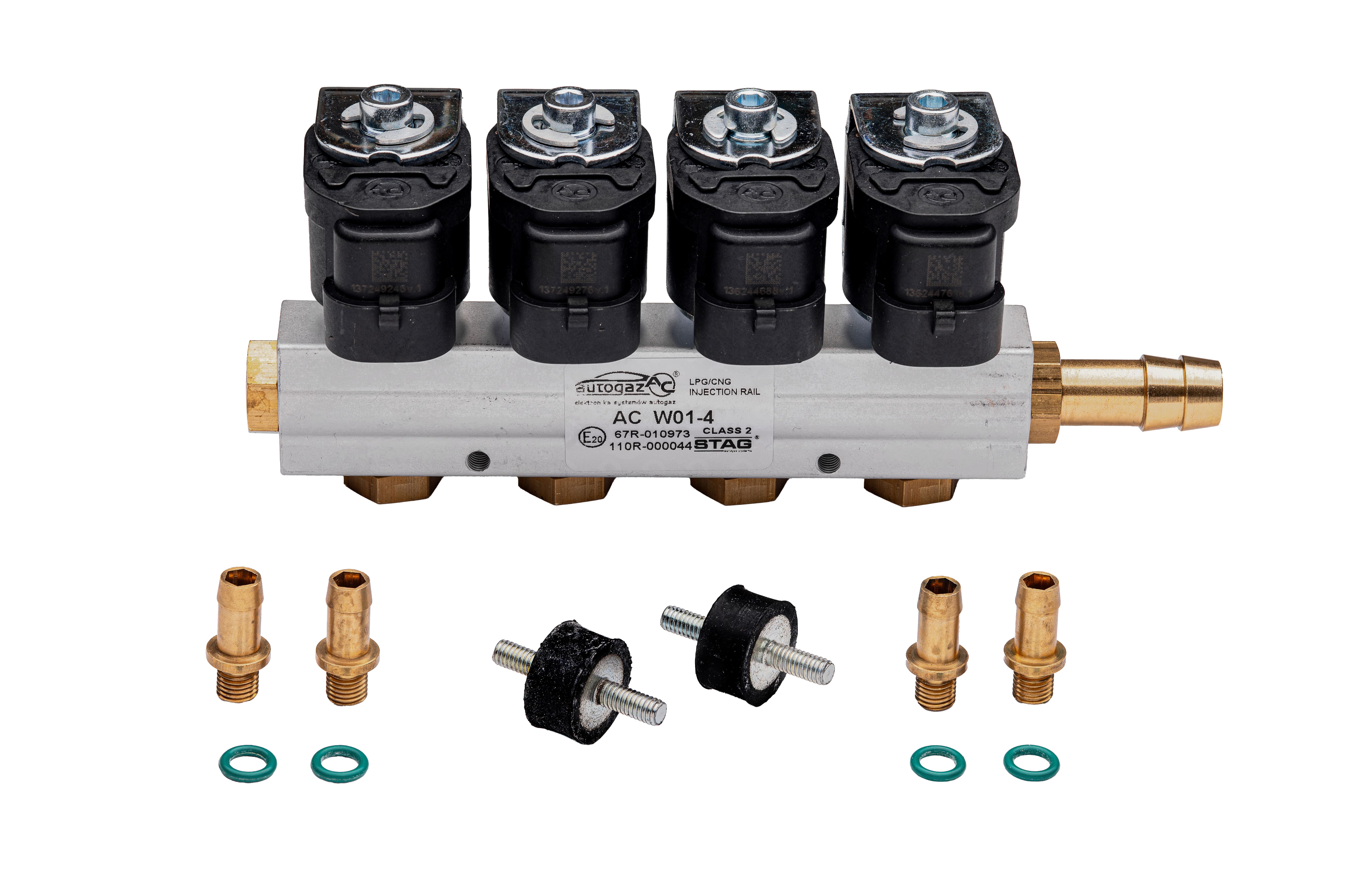 картинка Мини-комплект STAG-200 GoFast, разъемы газ. форс. тип Valtek, без ДТР, с форсунками STAG W01 4 цил., жиклерами D 1.5 мм и без штуцеров в коллектор в интернет-магазине AutogasMarket