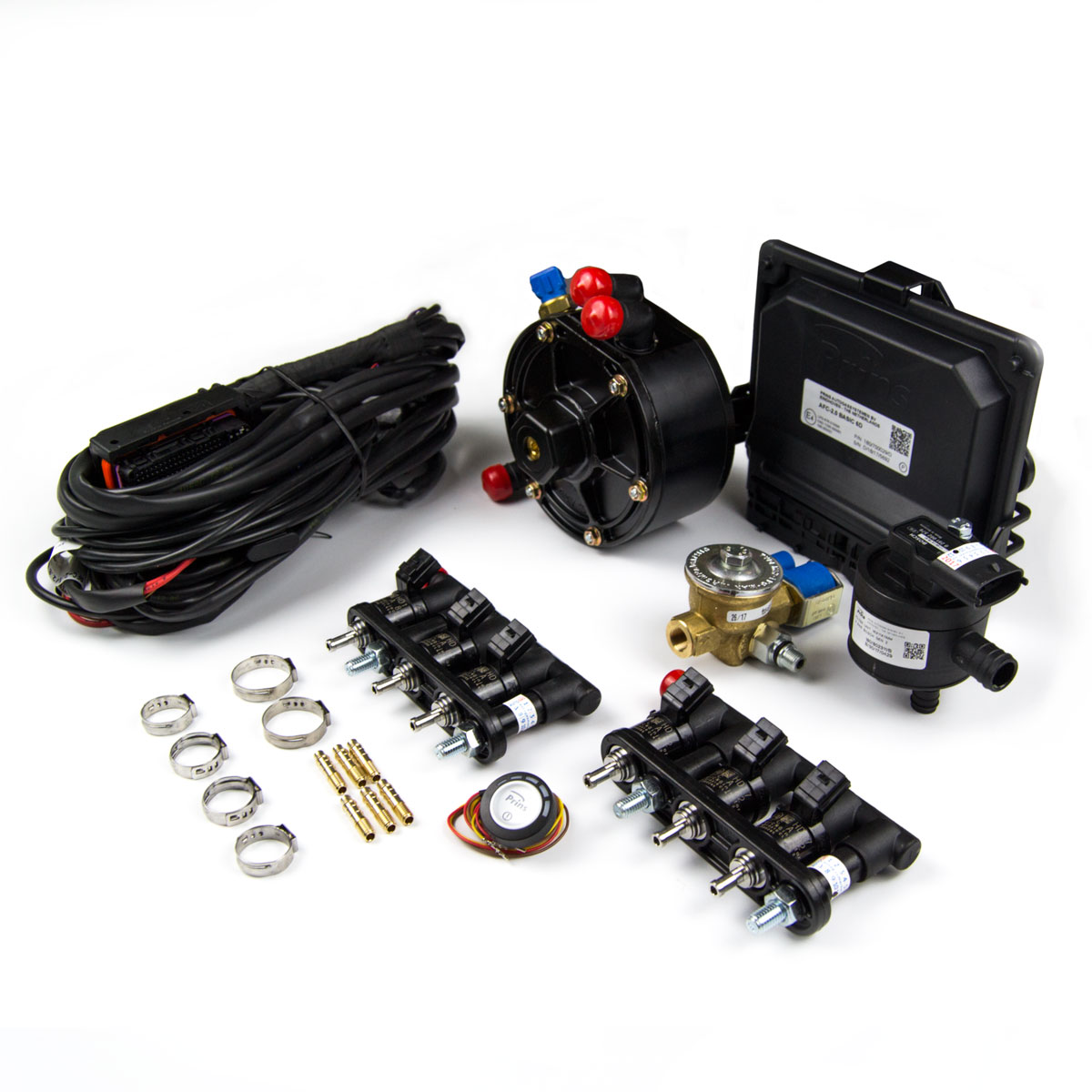 картинка Комплект  6ц. Prins VSI-2.0 AFC-2.2 (пропан-бутан) 246-318 л. с. (180-234 кВт) с ред. eVP-500, рукава, трубка з форсунками Keihin KN9 73cc в интернет-магазине AutogasMarket