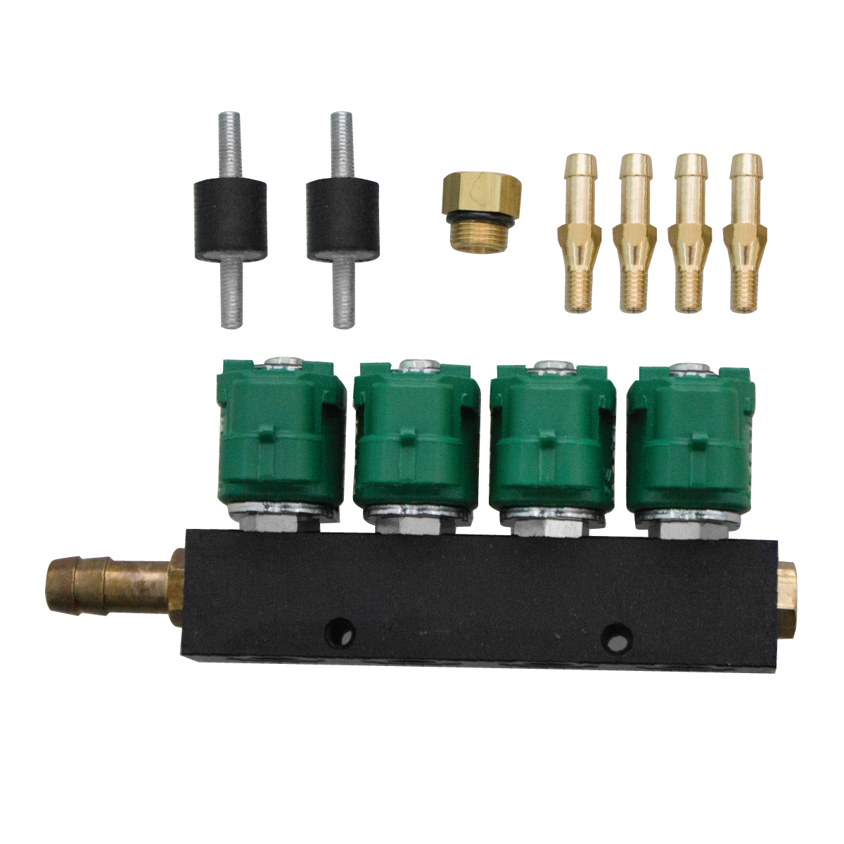 картинка Форсунки GREENGAS тип 30, 4 цил. 3 Oм, со штуцерами в коллектор, амортизаторами (без жиклёров) в интернет-магазине AutogasMarket