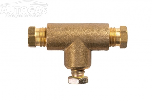 картинка Тройник соединительный Т-образный D8 х D8 х D6 (пропан) +гайка+ниппель Atiker в интернет-магазине AutogasMarket