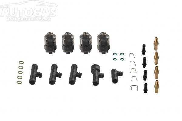 картинка Форсунки STAG W031 4 цил., с жиклёрами D1,5 мм и штуцерами в коллектор и тройниками входа газа D12 в интернет-магазине AutogasMarket